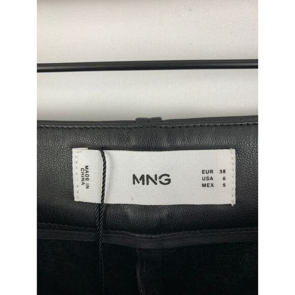 Mango MNGO Leather Effect Straight Trouser Pants Split Hem Womens Size 6 Black - Picture 9 of 10